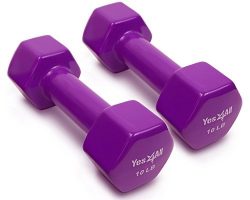 Yes4All Vinyl Coated Dumbbells – PVC Hand Weights for Total Body Workout (Set of 2, Purple, 10 lbs)