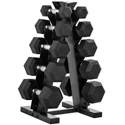 CAP 150-Pound Rubber Hex Dumbbell Weight Set, 5-25 Lbs with Rack