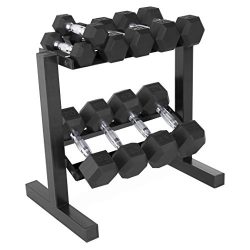 CAP 150-Pound Rubber Hex Dumbbell Weight Set, 5-25 Pounds with Rack