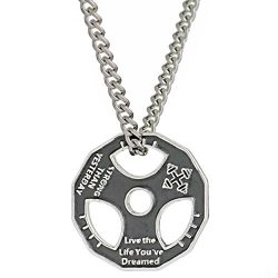 Unisex Fitness Gym Dumbbell Weight Lifting Plate Barbell Chain Pendant Charm Necklace Silver