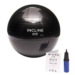 Incline Fit Yoga Stability Exercise Ball with Pump, Black, 65cm