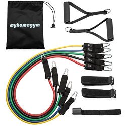 MyHomeGym Premium Resistance Band Set with Workout Videos – up to 150 pounds resistance, t ...