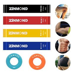 ZINMOND Exercise Bands, Resistance Bands Exercise Loops 4 Set with FREE 2 Set Hand Grip Strength ...