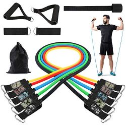 Turefans Resistance Bands Set, 11PC Exercise Bands Workout Bands with Door Anchor, Handles, Ankl ...