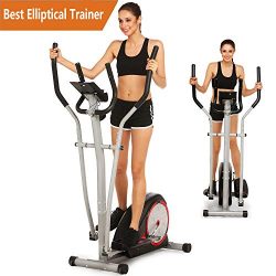 Elliptical Trainer Machine Magnetic Smooth Quiet Driven Exercise Machine for Home Gym (Silver)