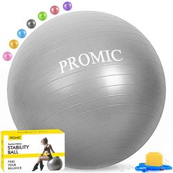 PROMIC Exercise Ball (65 cm) with Foot Pump, Professional Grade Anti Burst & Slip Resistant  ...