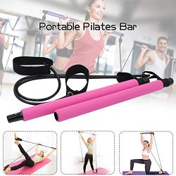 Portable Pilates Bar Kit with Resistance Band, Portable Home Gym Workout Package,Yoga Pilates St ...
