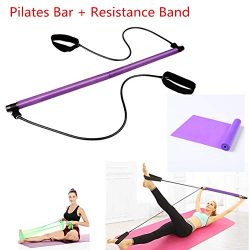 Myfreed Pilates Bar,Pilates Bar Kit with Resistance Band Portable Yoga Exercise Bar with Foot Lo ...