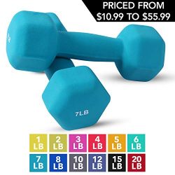 Neoprene Dumbbell Pairs by Day 1 Fitness – 7 Pounds – Non-Slip, Hexagon Shape, Color ...