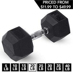 Day 1 Fitness Rubber Hex Dumbbell Shaped Heads to Prevent Rolling and Injury – Ergonomic H ...