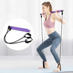 Pseudois Portable Pilates Resistance Band Yoga Exercise Pilates Bar with Foot Loop for Total Bod ...