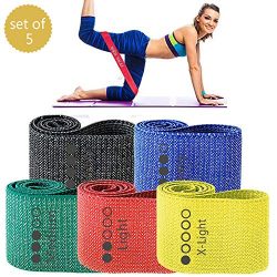 WODSKAI Fabric Resistance Loop Exercise Bands Set, Non Slip Booty Workout Bands for Legs Butt Sq ...